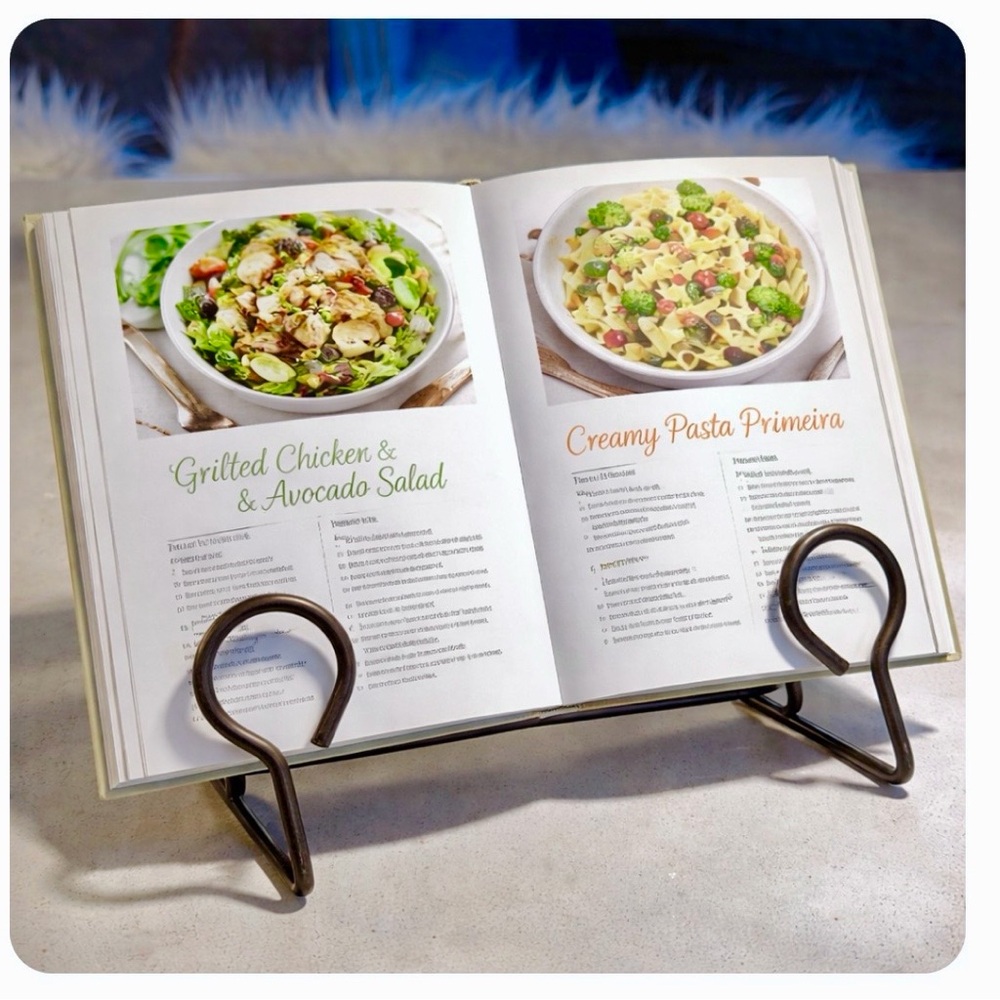 3/$30 Cookbook/ book grey metal stand holder